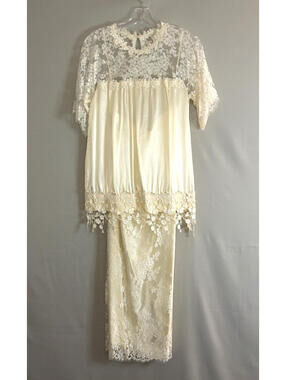 Vintage 1990's Jessica McClintock 2 Pc Lace Over Silk Top and Skirt Sz 4 EUC